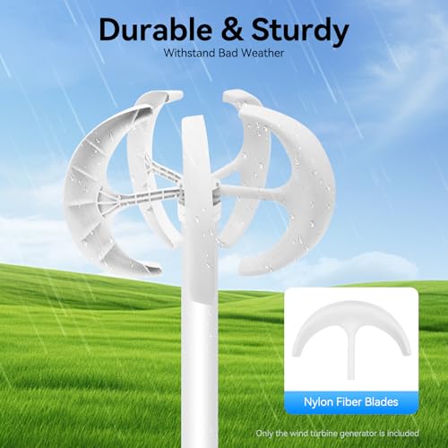 600W Wind Turbine Generators Kit, 24V 5 Blades Vertical Axis Wind Power with Controller, 5 Blades Lantern Motor Vertical Axis Windmill for Home, Camping, -40～80℃ Working Temperature