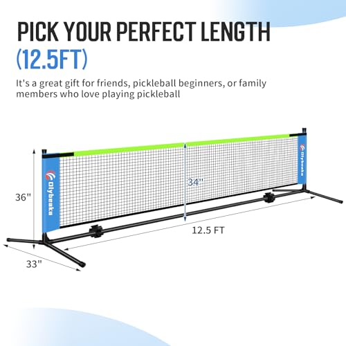 5ft / 10ft / 12.5 ft Mini Pickleball Net for Driveway Backyard with 3 Pickleballs, Carry Bag, Chalks, Portable Half Court Small Pickleball Net for Adults Kids Beginners Pros (Blue, 12.5ft)