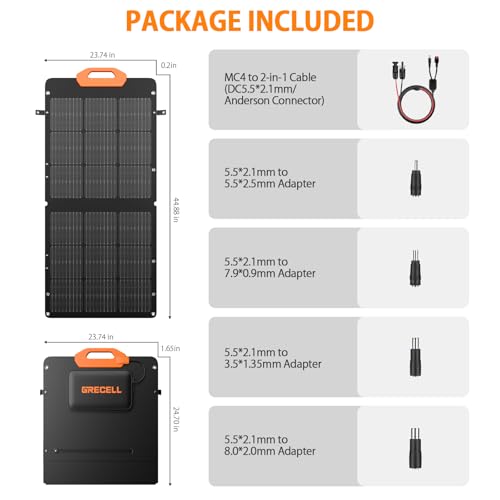 GRECELL 100W Solar Panel, 21.5V Portable Foldable Solar Panel 24% High Efficiency with Fast Charger and Adjustable Kickstand for Power Station, Solar Cell Charger for Outdoor Camping RV Van Travel