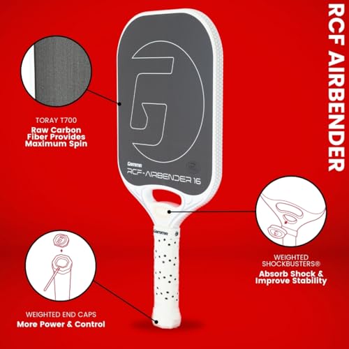 Gamma Airbender Carbon Fiber Pickleball Paddle with Customizable Handle Weight System and Aerodynamic Open Throat with Shock Absorbing Gel Insert