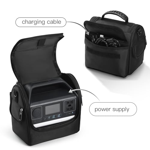 OCXLLEATLY Portable Power Station Carry Case Compatible with Anker PowerHouse 521-256Wh | 200W, Soft Storage Bag for Solar Generator, Charging Cable and Accessories