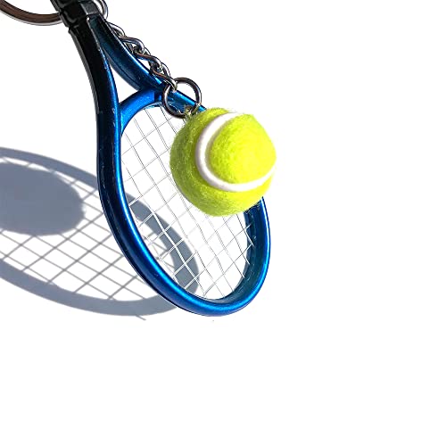 JINZHOUFZ Color Mini Tennis Racket with Ball Keychain Key Ring (blue)
