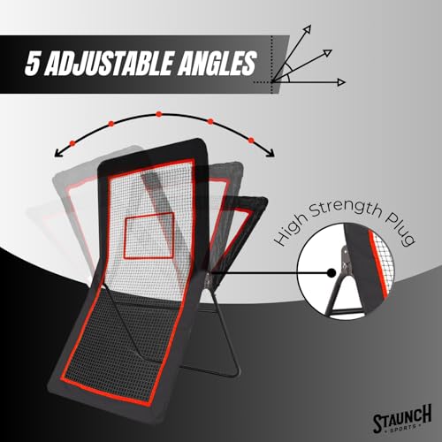 Staunch Sports 4x7ft Lacrosse Rebounder for Backyard, Fields or Indoors - Strong Rebounder Net with 5 Rebound Angles, Neon Target Strap, and 2 Balls - Durable and Versatile Lacrosse Training Equipment