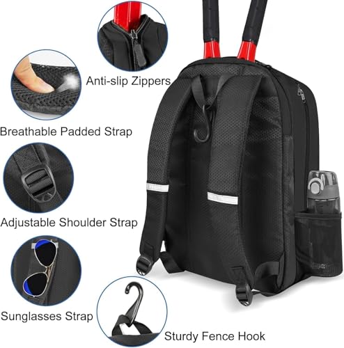 Ytonet Tennis Bag Tennis Backpack for Women Men 2 Rackets with Insulated Pocket Ventilated Shoe Compartment