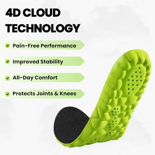 Scazu Pickleball Insoles for Women Men 4D Comfort Breathable Cloud Cushion Memory Foam Inserts (1 Pair, Men 5-6 / Women 6-7)
