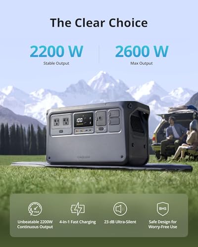 DJI Power 1000 Portable Power Station, 1024Wh LiFePO4 Battery, 2200W (Peak 2600W) AC/140W USB-C Output, 23db Ultra-Silent, Solar Generator For Home Backup, Camping(Solar Panel Optional)