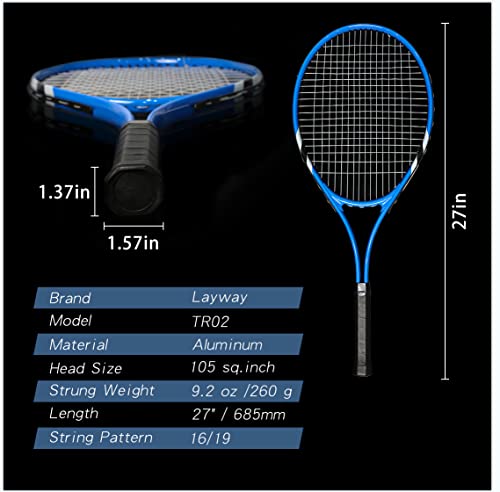 Tennis Rackets 2 Players Recreational for Beginners,Pre-Strung 27 Inch Light Adult Racquet Set for Women Men with Tennis Balls,Overgrips and Carry Bag (Blue)