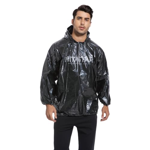 HITASTAR Sauna Pullovers Sauna Suit for Women & Men Sweat Suits Workout Shirt Long Sleeve Sweat Suits with Hood Black 1PCS Regular