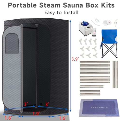 Fulove Steam Sauna Box, Portable Sauna for Home with 3L Steamer, Remote Control, Folding Chair and Mat,Indoor Sauna Tent for Weight Loss and Detox