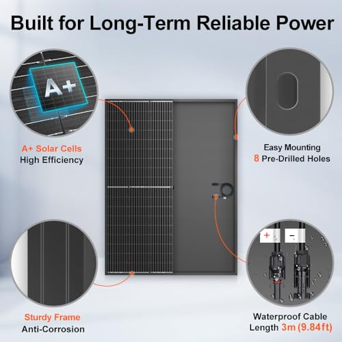 DOKIO 800W (2×400W) Monocrystalline Solar Panels (31V per Panel) for Charging 12/24V Devices, 3 m Cable, Ideal for Yard/Garden, Shed/Patio/Greenhouse Power, Off-Grid Battery Charging