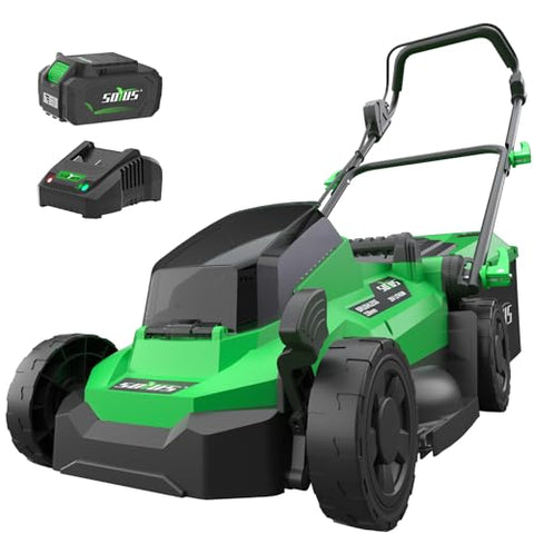SOYUS Lawn Mower Cordless, 13 Inch 20V Electric Lawn Mowers with Brushless Motor, 5-Position Height Adjustment, 4.0Ah Battery & Charger Included