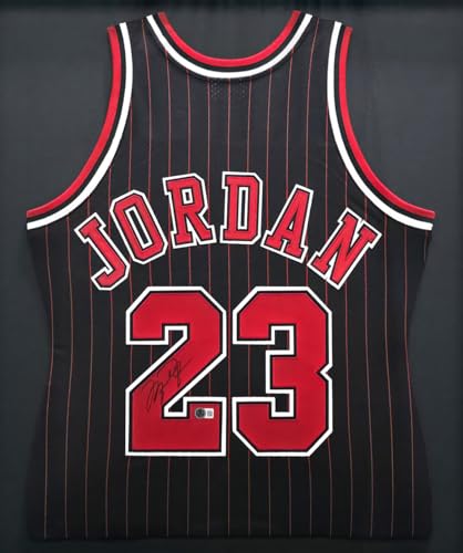 Michael Jordan Autographed Framed Black Pinstripes Authentic M.i.t.c.h.e.l.l & N.e.s.s Basketball Jersey Beckett BAS #AE03236