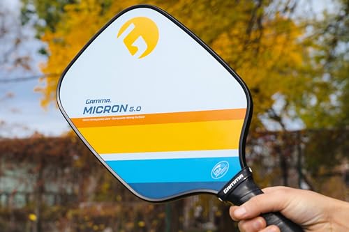 Gamma Sports Micron 5.0 Pickleball Paddle, Quantum Series Composite Pickleball Paddle with Polypropylene Core and Honeycomb Grip, Blue and Orange, 4 (1/8)
