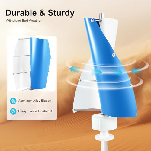 Wind Turbine Wind Turbine Generator Kit Vertical Axis Wind Turbine Generator with Controller and 2 Blades Automatic Wind Direction Adjustment for Home, Yacht, Gazebo 500W 12V