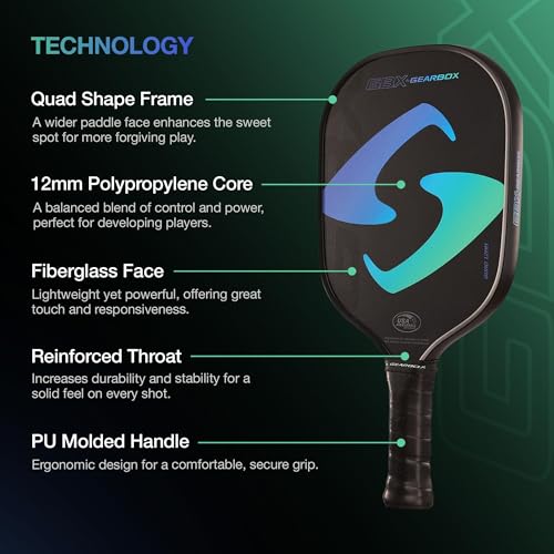 Gearbox GBX 2 Paddle Kit - Quad 12mm Pickleball Paddle – Fiberglass Face, Textured Surface, PU Molded Handle – Lightweight, Forgiving, High Spin Control – Ideal for Beginner & Intermediate Players