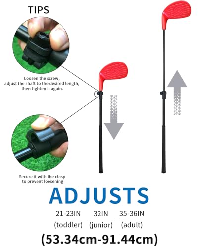 KOFULL Backyard Golf Clubs with Extendable Shaft 2 Packs– Backyard Outdoor Game Club with Oversize Head for Golf Game with Buckets – Length Adjustable 21"-36" for Family – Right-Handed Training, Red