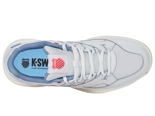K-Swiss Women's Tura Team Pickleball Shoe, White/Faded Denim/Dubarry, 7.5 M