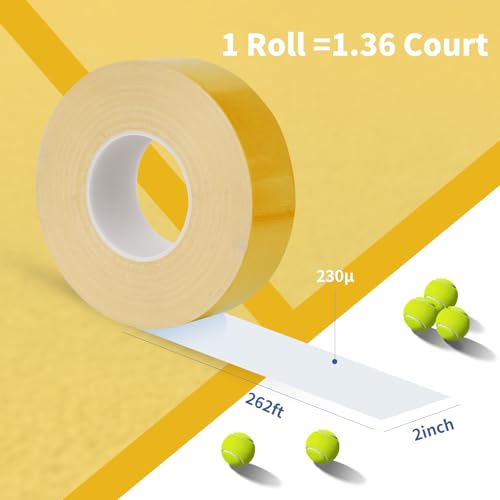 Pickleball Court Tape - 2" x 262 ft, Outdoor Pickleball Marking Kit, Yellow Tape for Temporary Court Lines - No Residue Easy to Apply & Remove - Perfect for Pickleball Court, Gym, Driveway (Yellow)