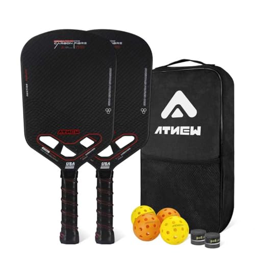 Pickleball Paddles, USAPA Approved Pickleball Paddle Pickleball Set with Pickleball Rackets, T700 Carbon Fiber, 16mm Thickness, Air Open Throat, Enhanced Spin & Control, Edgeless Design