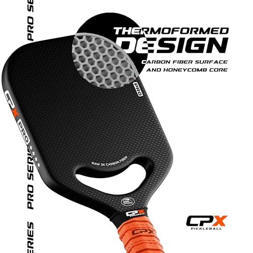 CPX Pro Carbon Fiber Pickleball Paddle - Professional Grade, Matte Finish, 19mm Honeycomb Core, Tennis Style Grip - Edgeless Paddle Designed in Chicago, USA (White)