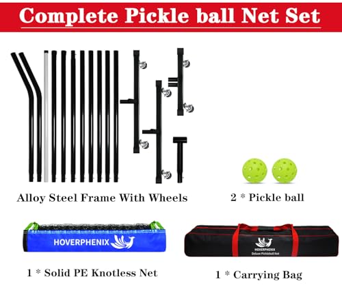 Portable Pickleball Net with Wheels, 22FT Regulation Size Pickle Ball Net with Pickleballs, Carry Bag for Home, Driveway, Backyard, Indoor or Outdoor
