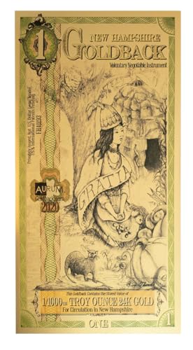 New Hampshire Goldback Collectible Art Note - 24K Gold-Layered Novelty Design (1 Denomination)