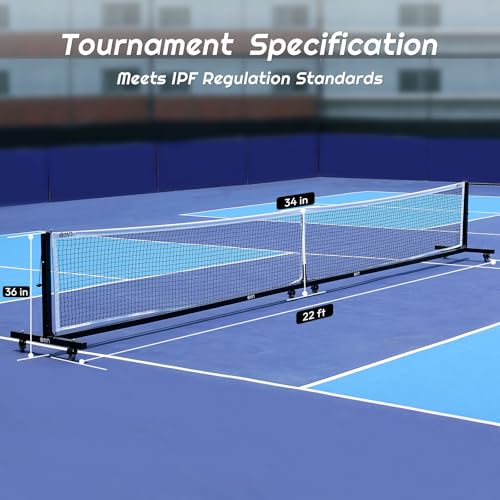 A11N SPORTS Aluminum Tournament Pickleball Net with Tension Lock System & Built-in Wheels - Conform with IFP Regulations