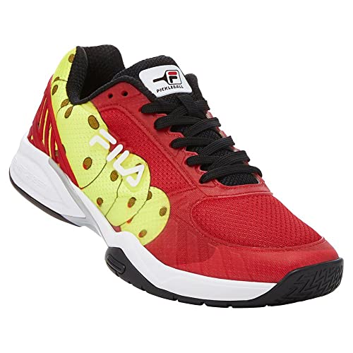 Fila Men’s Volley Zone Pickleball Shoes, Red/Black/Safety Yellow (US Men's Size 11.5)