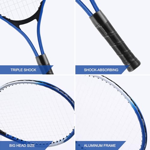 Kids Tennis Rackets Training Set - 7-in-1 Youth Tennis Racket Set, 2 pcs 19″ Rackets,1Tennis Trainer & 2Rebound Balls&1tennis Ball,Tennis Racquet Set for Beginners & Family Activities (Blue)