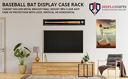 DisplayGifts Pro Collector's Baseball Bat Display Case Frame with 98% UV Protection Acrylic Door High Transparency Holder Rack Cabinet Wall Mounted Display Hanger