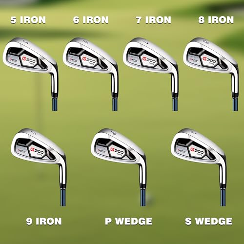 PGM 7 Piece Men’s Golf Iron Set for Right Handed, Forgiving Design Sets with Graphite Shaft and Easy Control Grip Include Golf Club Iron 5 to 9 PW SW
