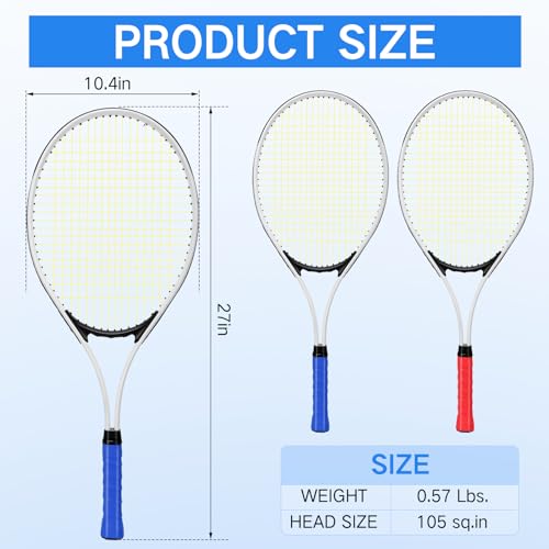 Motionchic 4 Pcs Tennis Rackets for Adult Recreational 4 Players 27" Tennis Racquet Lightweight Tennis Racket with 3 Tennis Balls for Training Beginners with Overgrips Carry Bag (White)