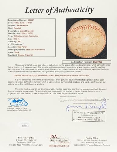 The Only Josh Gibson Single Signed Baseball On Earth PSA DNA & JSA COA - Autographed Baseballs