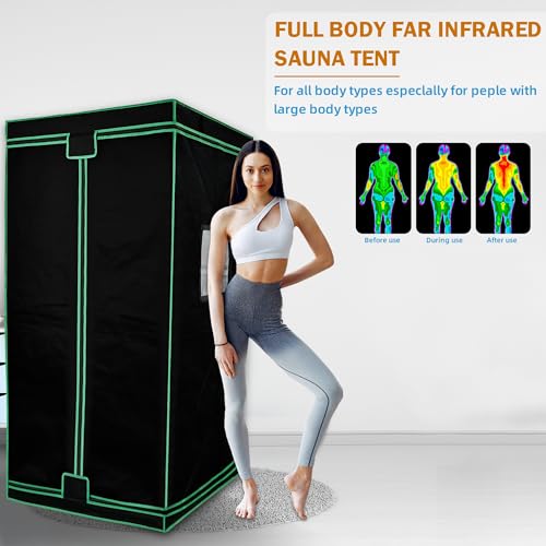 UTK Far Infrared Sauna, Full Size Portable Sauna with Natural Jade for Home Spa, One Person Infrared Sauna with Tourmaline Heating Foot Pad and Portable Sauna Chair for Relaxation Detox (104℉-141℉)