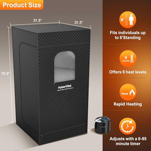 HyberVital Sauna Box, Portable Sauna for Home, Large Sauna Tent with 3.0L Steamer for Full Body SPA, Easy Assembly Quick Heat-Up Sauna Experience