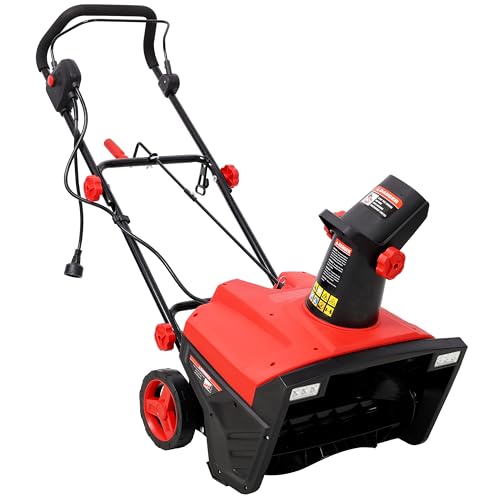 Electric Snow Blower, 20 inch 15A Corded Snow Thrower with Dual LED Headlights & 180° Rotating Chute, 30FT Throwing Distance, 10" Depth WidthClearing, Walk-Behind Snowblower for Driveway Sidewalk, Red