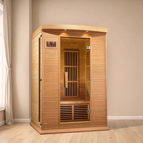 Dynamic Saunas 2-Person Low EMF FAR Infrared Sauna with Chromotherapy Lighting and Speakers, Maxxus Toulouse - Personal Indoor Dry Heat Sauna for Home & Gym – Made from Canadian Hemlock