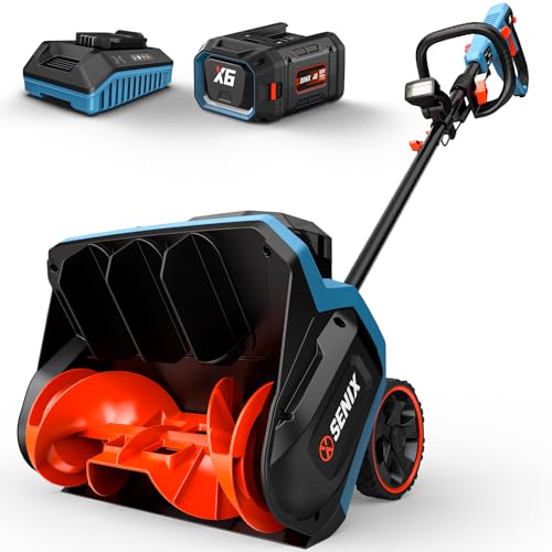 SENIX 60V 15" Cordless Snow Blower, Snow Shovel with Wheel for Decks, Steps, Driveways & Walkways |Brushless Motor, 6000mAh Battery, 6" Depth, 33FT Throw, 600lbs/m, LED Lights, 2 Speed, 75° Direction