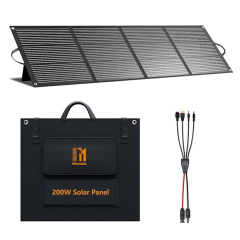 MESUVIDA 200 Watt Portable Folding Solar Panels IP68 Waterproof ETFE Coating 24V MC4 Output for Power Stations Solar Generator Camping Off-Grid RV Emergency Backup Hurricane