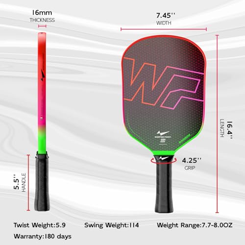 Warping Point Rainbow Power Pickleball Paddle，Gen 3 EdgeFusion Core Ignites Explosive Speed, 3-Layer Carbon Fiber & DualGrit Surface Deliver Pro-Level Spin, Edgeless Elongated Design, USAPA Approved