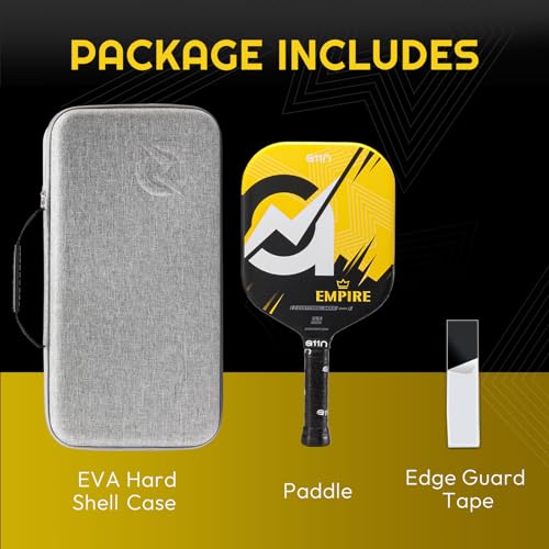 A11N Empire Edgeless Pickleball Paddle – Carbon Fiber Paddle with Longer Handle Design for Double-Handed Backhand & SuperGrit Surface Texture Technology, ControlMax - Wide Body Shape, Yellow