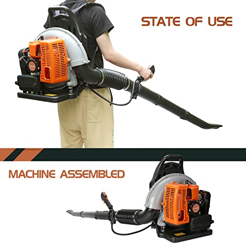 Gas Leaf Blower, 63-CC 3-HP 2-Cycle Backpack Leaf Blower, 665-CFM, 2800 RPM, Powerful Clearing Performance, Leaf Blower for Lawn Care, Gass Powered Leaf Blower Snow Blower Grass Blower (Orange)