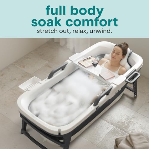 Serenelife 59" Portable Bathtub for Adults – Large Foldable Ice Bath Tub for Cold Plunge & Hot Spa, Freestanding Soaking Tub for Indoor/Outdoor, 440lbs Capacity, Polypropylene, Dark Grey