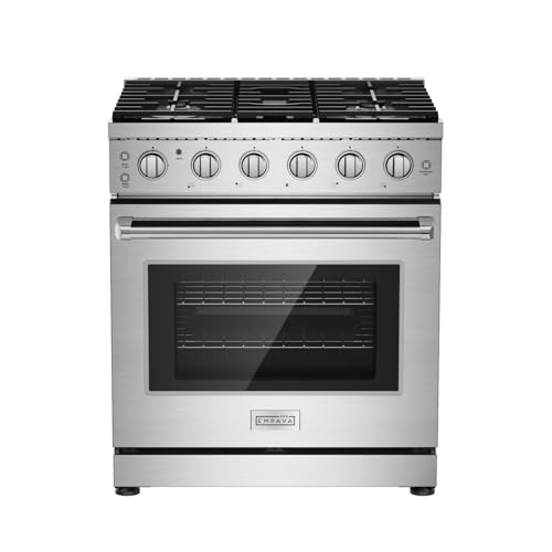 Empava 30 Inch Gas Range with True Convection, 4.55 Cu. Ft Oven, 18,000 BTU Power Burner for Searing, 5 Sealed Burners Cooktop, Convertible NG/LP, Stainless Steel, CSA Certified