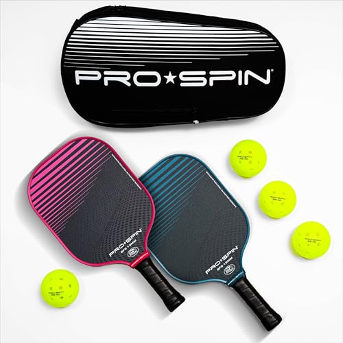 PRO-SPIN Carbon Fiber Pickleball Paddles Set of 2 | Lightweight Pickleball Set with Indoor/Outdoor Balls and Bag – Durable Pickle Ball Paddle Gift for Men, Women & Families