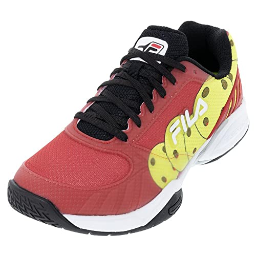 Fila Men’s Volley Zone Pickleball Shoes, Red/Black/Safety Yellow (US Men's Size 11.5)