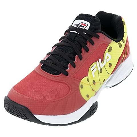 Fila Men’s Volley Zone Pickleball Shoes, Red/Black/Safety Yellow (US Men's Size 11.5)