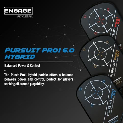 Engage Pursuit Pro1 6.0 Hybrid Carbon Pickleball Paddle - 8.0 oz, 15.2mm MachPro Core, Raw Toray T700 Carbon Fiber, Made in USA (Carbon-Sky,Hybrid)