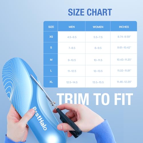 BestHalo Heavy Duty Plantar Fasciitis Insoles - 220+ lbs High Arch Support Orthotic Inserts for Pain Relief, Flat Feet, Heel Pain, Work Boots (Blue, Men 9-10.5 | Women 10-11.5)
