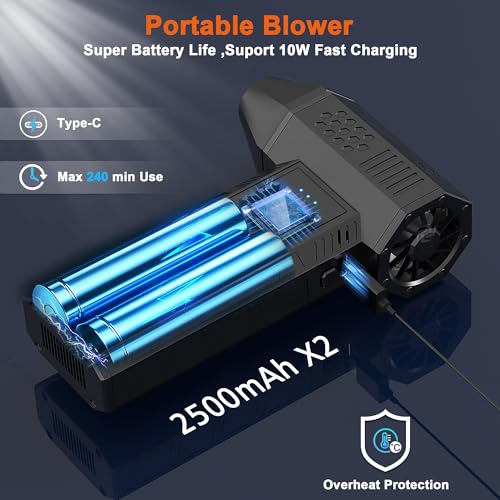 JVSCAM X3 Compressed Air Duster - Electric Air Duster with Brushless Motor,3 Gear Adjustable - mini Snow Blower- Rechargeable Air Duster for PC, Keyboard, Car,Outdoors,Home,Snow and Leaves Clearing